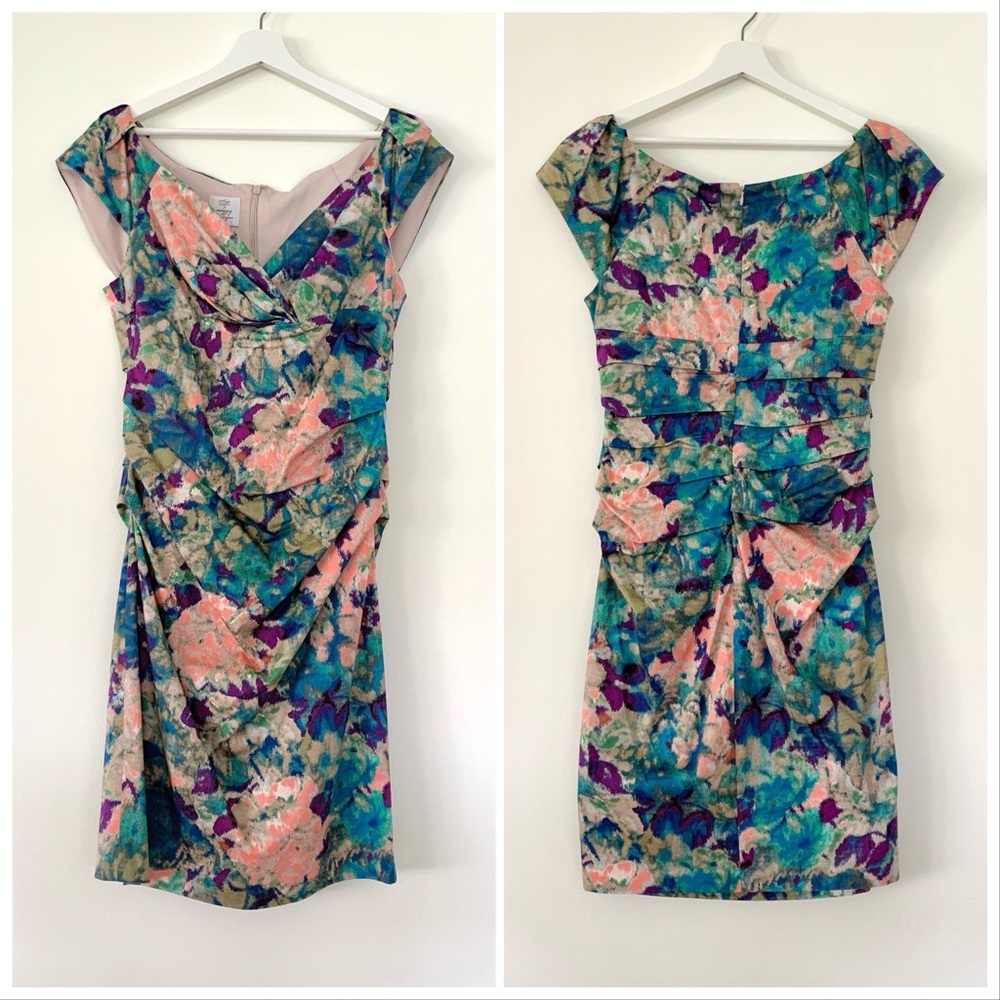 watercolor floral print fitted dress by Suzi Chin for Maggy Boutique - Picture 7 of 17